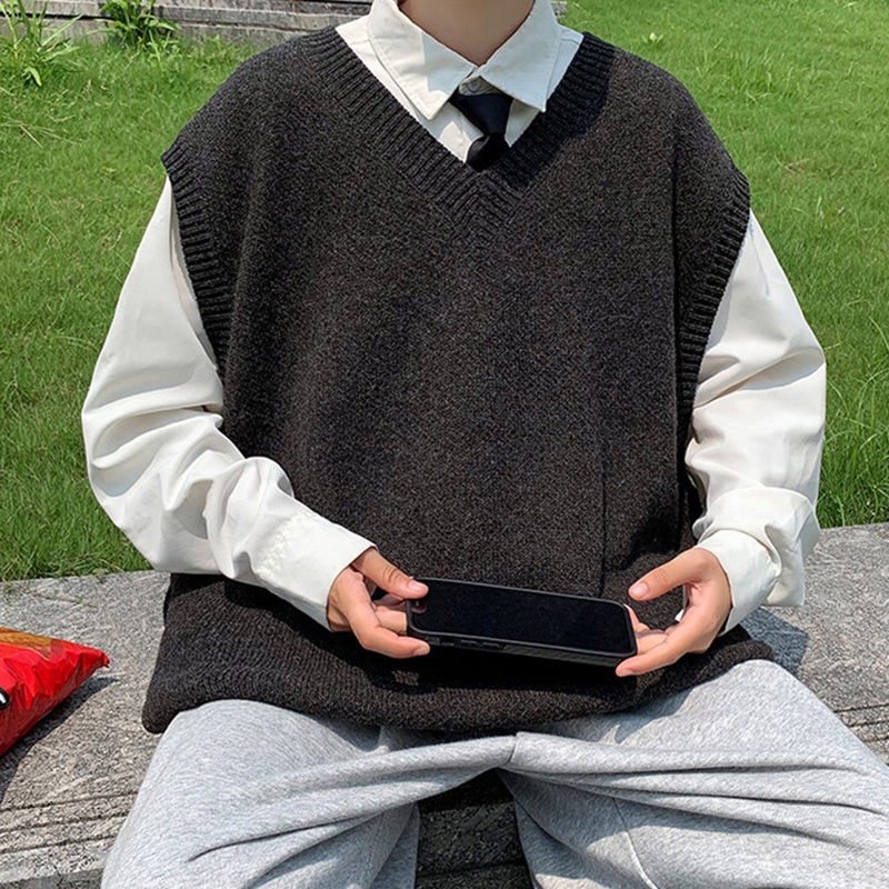 Áo Len Không Tay Dáng Rộng Màu Sắc Đơn Giản Dễ Phối Đồ Phong Cách harajuku