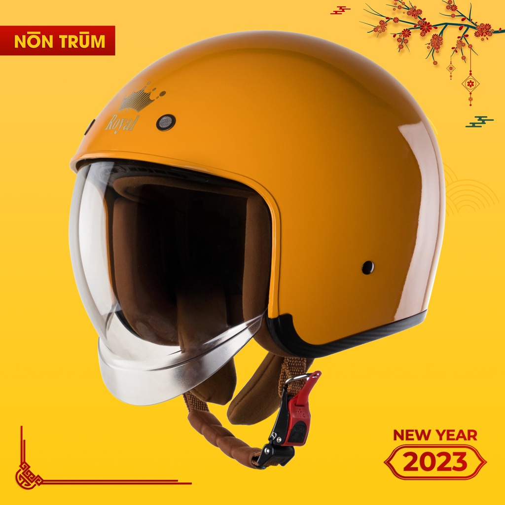 Nón bảo hiểm 3/4 ROYAL M139 có kính âm màu vàng nghệ cam bóng