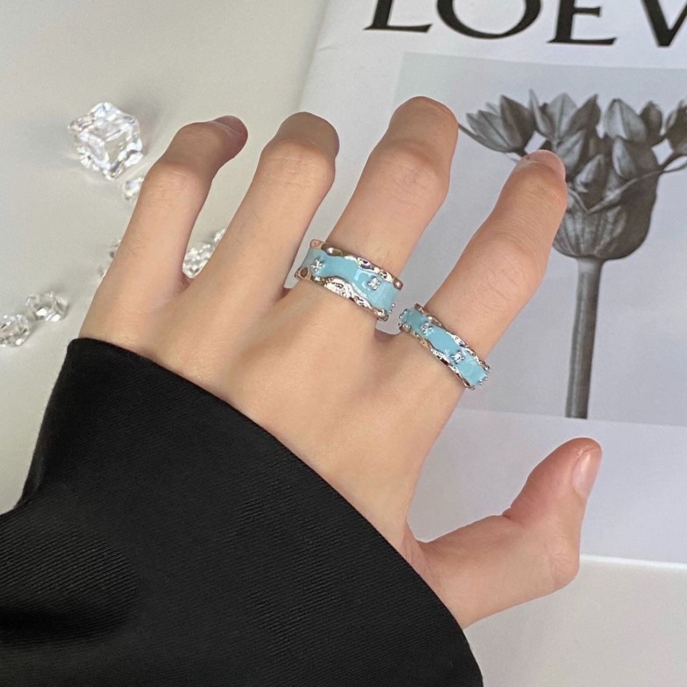 Nhẫn Cặp Dạng Mở Họa Tiết Đá Cẩm Thạch Phong Cách Punk Có Thể Điều Chỉnh