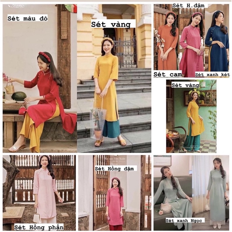 Áo Dài Chất Lụa Cao Cấp- Áo Dài Cách Tân Truyền Thống Màu Cam Tay Lỡ  - Shop PT