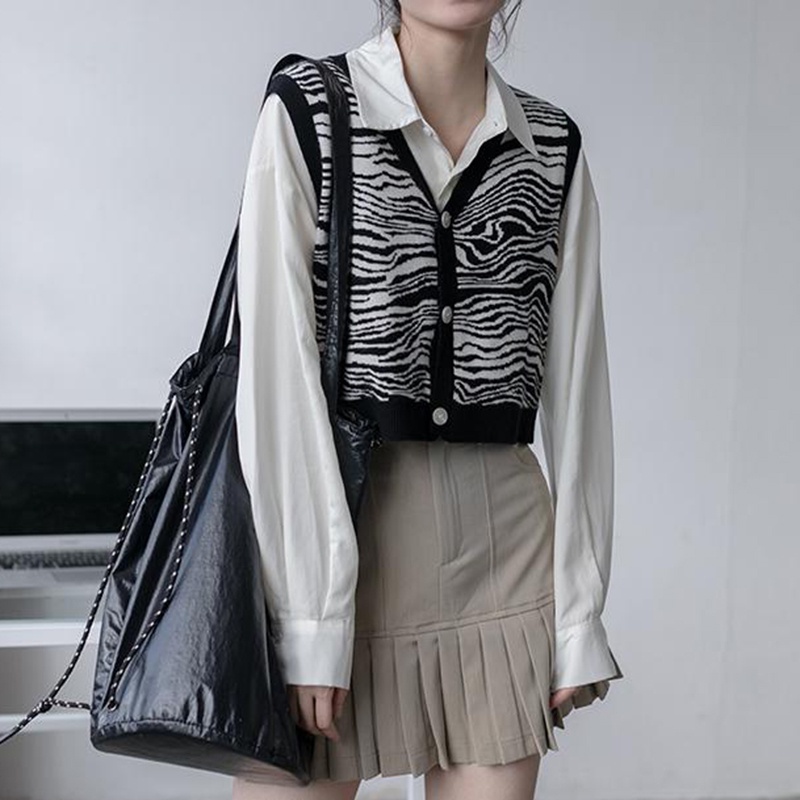 Áo Len Không Tay Họa Tiết Ngựa Vằn Phong Cách Hàn Quốc Dành Cho Nữ