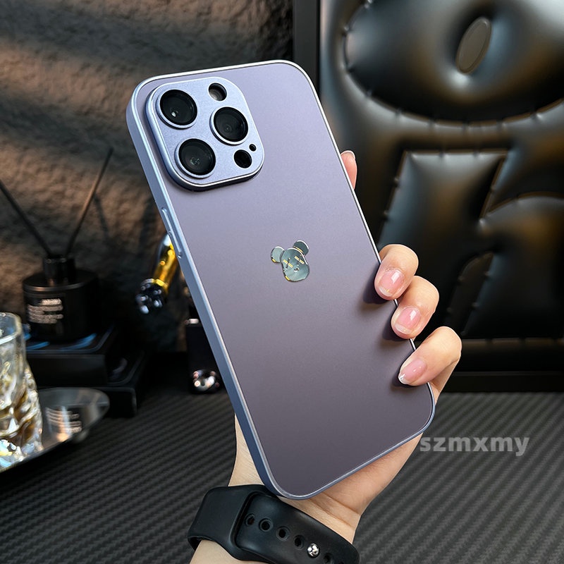 Ốp Điện Thoại Mặt Kính Cứng Nhám In Hình Gấu AG Chống Dấu Vân Tay Sang Trọng Cho IPhone 14 13 12 Pro Max 14Plus