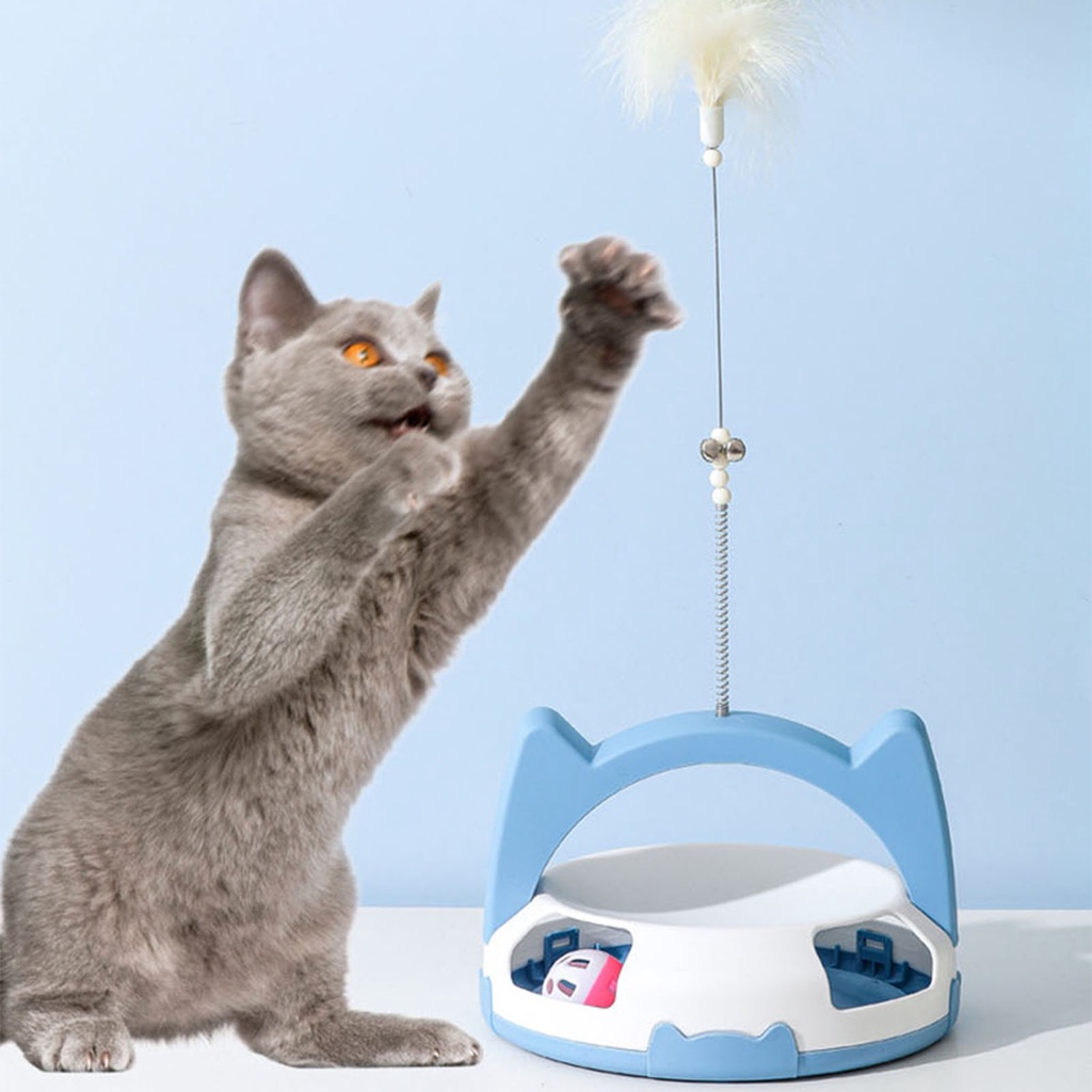 Elsabell. Tháp bóng lăn bàn xoay  gắn thanh lông vũ thích hợp làm bài tập cho mèo vận động