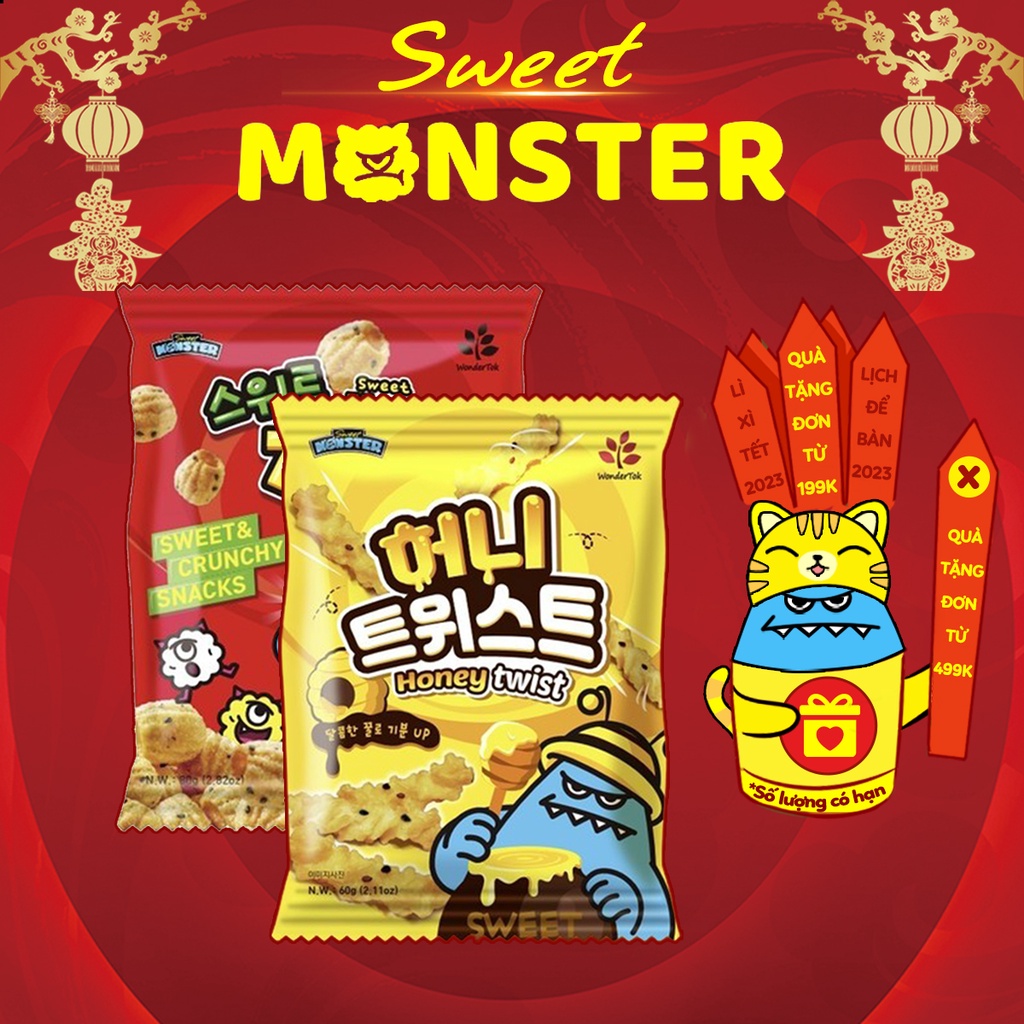 Snack quẩy xoắn mật ong, bimbim giòn ngọt vị quế Sweet Monster VN phân phối độc quyền Hàn Quốc