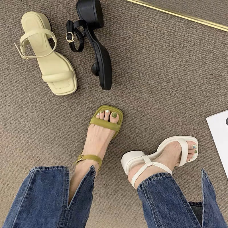 Dép Sandal Đế Vuông Quai Trơn 5cm