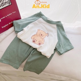 Bộ đồ lửng bé gái, bé trai 6-17kg chất thun gân co giãn hình gấu, bộ mặc hè, thu đông cho bé - an.kid