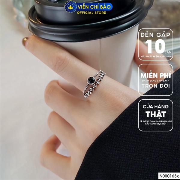 Nhẫn Laurel đá đen chất liệu bạc Thái 925 thời trang phụ kiện trang sức nữ Viễn Chí Bảo N000163x