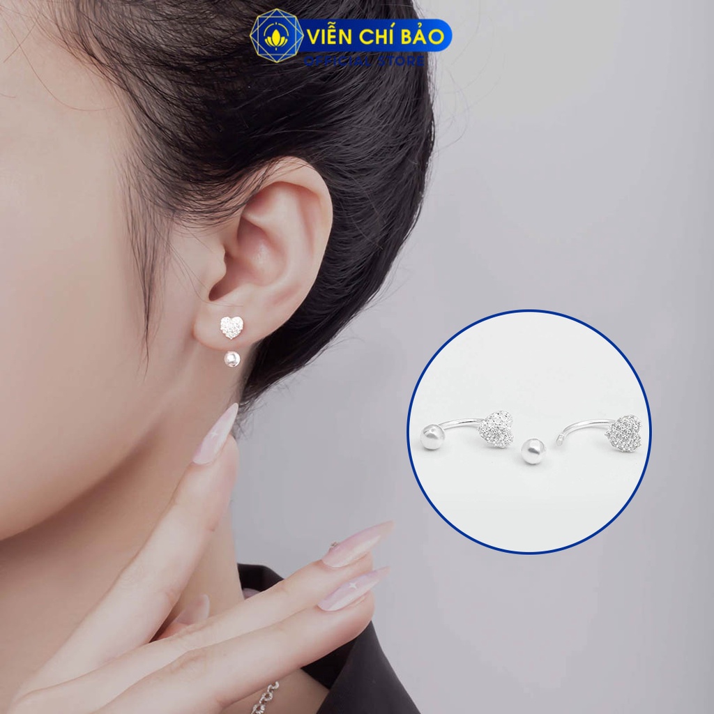 Bông tai trái tim đính đá chất liệu bạc 925 thời trang phụ kiện trang sức Viễn Chí Bảo B400146