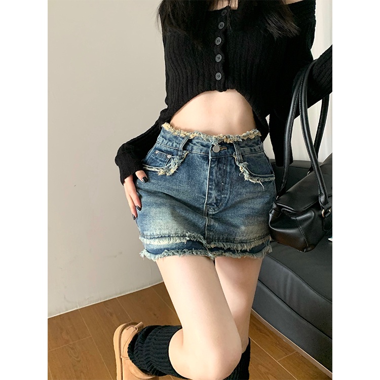 「MOTEL7」Chân Váy Denim Chữ A Phong Cách Retro Mỹ Dễ Phối Đồ Dành Cho Nữ