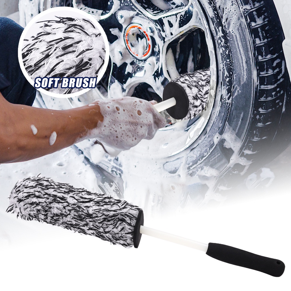 Bàn Chải Vệ Sinh Bánh Xe Hơi Cán Dài Lông Nhung Làm Sạch Sâu Chi Tiết Lốp Xe Khử Nhiễm