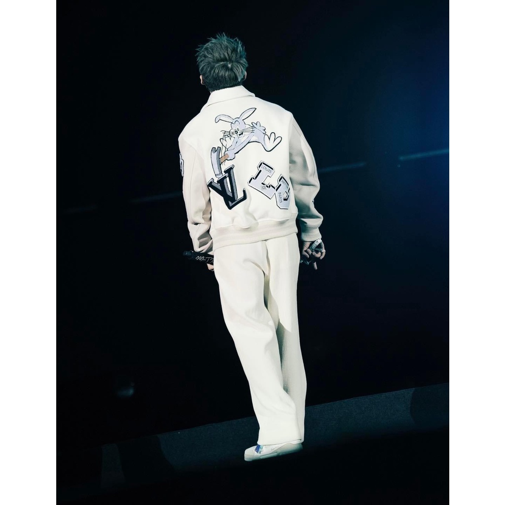 Áo Khoác Varsity Jacket LV Trắng Nỉ Dạ Tay Da  Cao Cấp Cho Nam Nữ