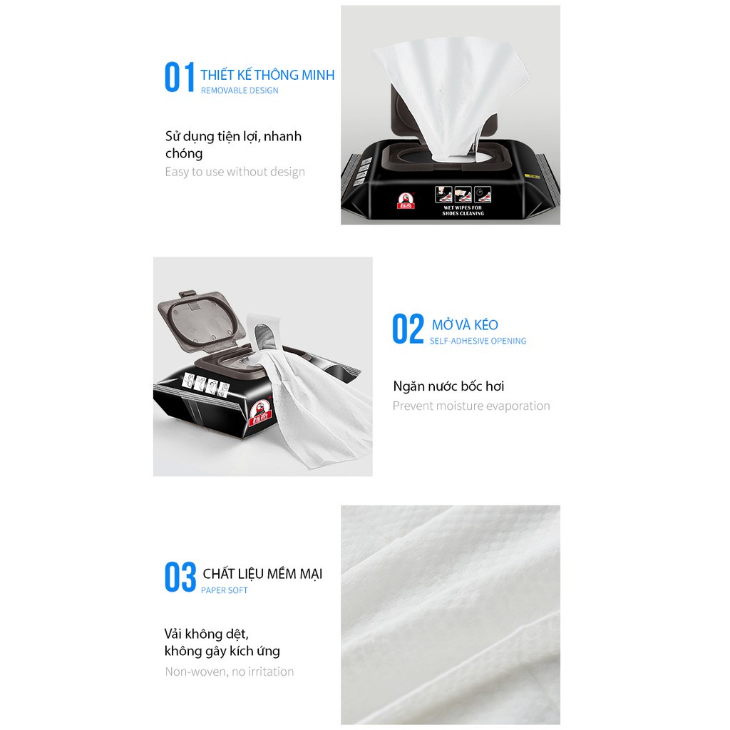 Khăn lau giầy siêu sạch, Giấy lau giầy trắng  - lau túi xách, nhanh khô, mùi dễ chịu 88352 Siêu Rẻ
