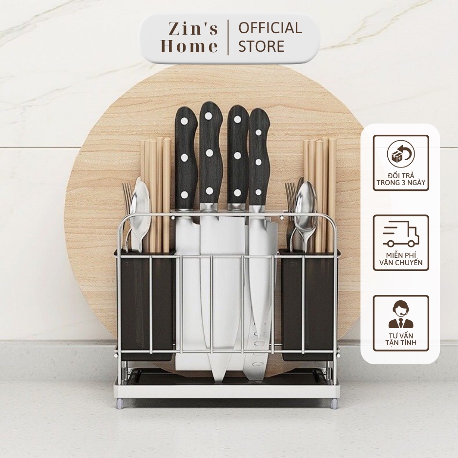 Giá gài dao thớt kèm ống đũa inox 304, Kệ đựng dao thớt đũa Gi-home cao cấp
