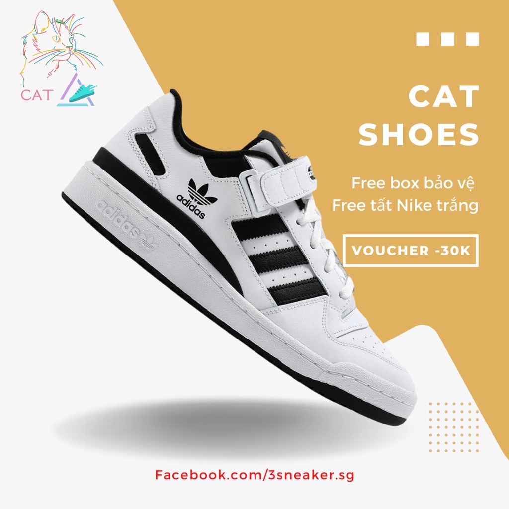 Giày Adidas Forum Low White Black, Adidas Forum Trắng Đen; Full Box, Phụ Kiện, Tặng Vớ Trắng