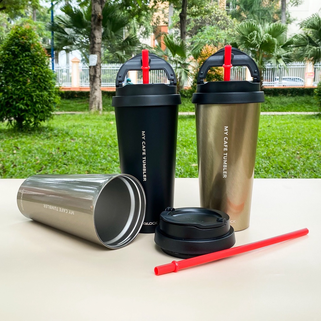 Ly giữ nhiệt bằng thép không gỉ Lock & Lock Clip Tumbler chính hãng 540ml, bình đựng cafe giữ nhiệt nắp bật tiện lợi