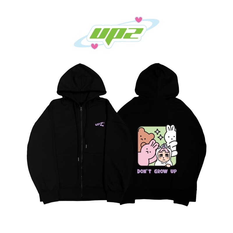 UPZ Áo Khoác Hoodie Dây Kéo Dont Grow Up (Đen)