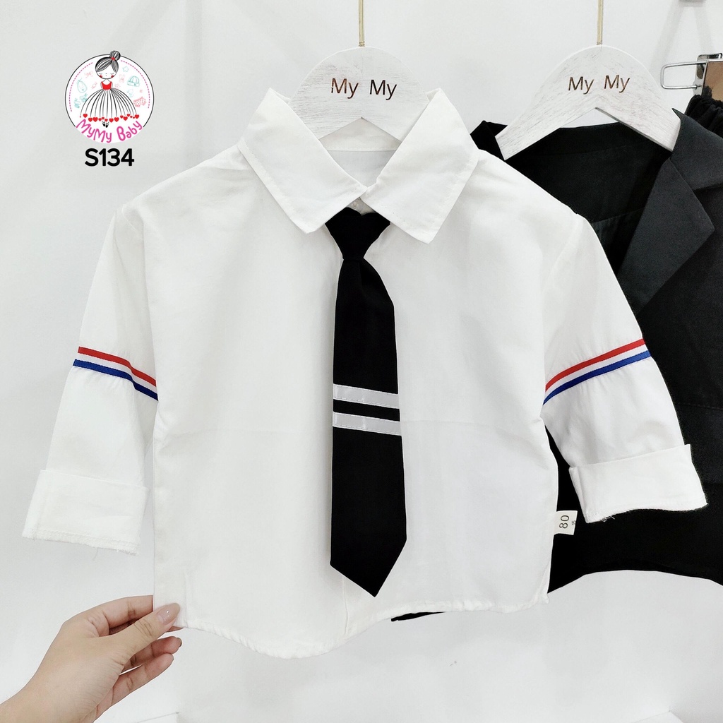 Set vest đen sọc trắng kèm cà vạt set 3 món chất lừ cho bé