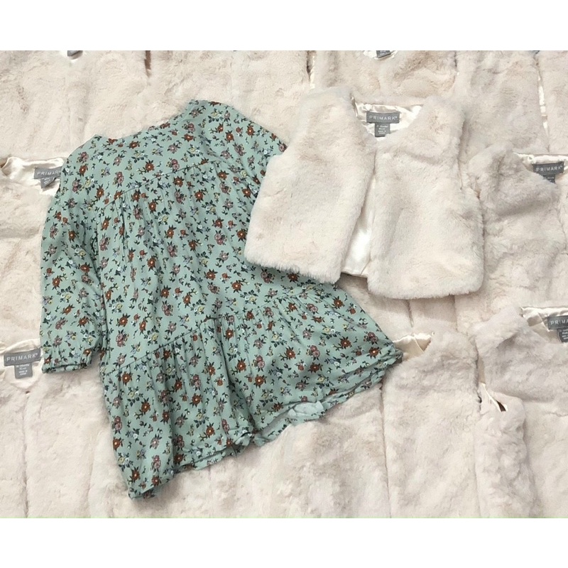 Set váy kèm áo gile lông thỏ dư xịn cho bé gái size từ 5-15 cân