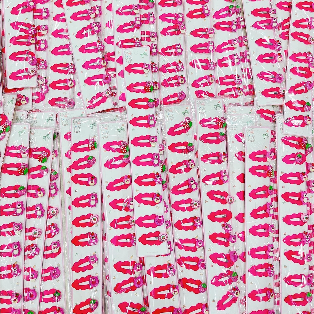 5 Bộ kẹp tóc màu sắc đơn giản tinh tế thời trang Hàn Quốc cho nữ- Kẹp tách gọn sóng gấu hồng Lotso