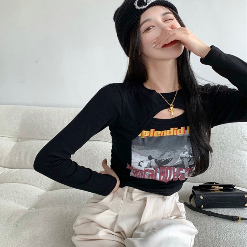 IELGY Áo Thun Lửng Tay Dài In Họa Tiết Thời Trang Dành Cho Nữ