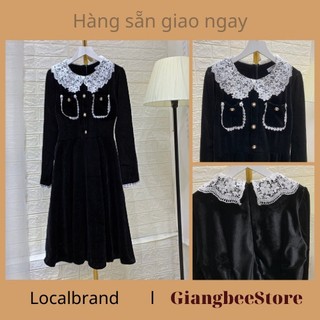 Váy Đầm Nhung Đen Cổ Ren Bèo Trắng Cực Đẹp Sang Chảnh Dự Tiệc Hàng Loại 1 - JANGMINA SHOP