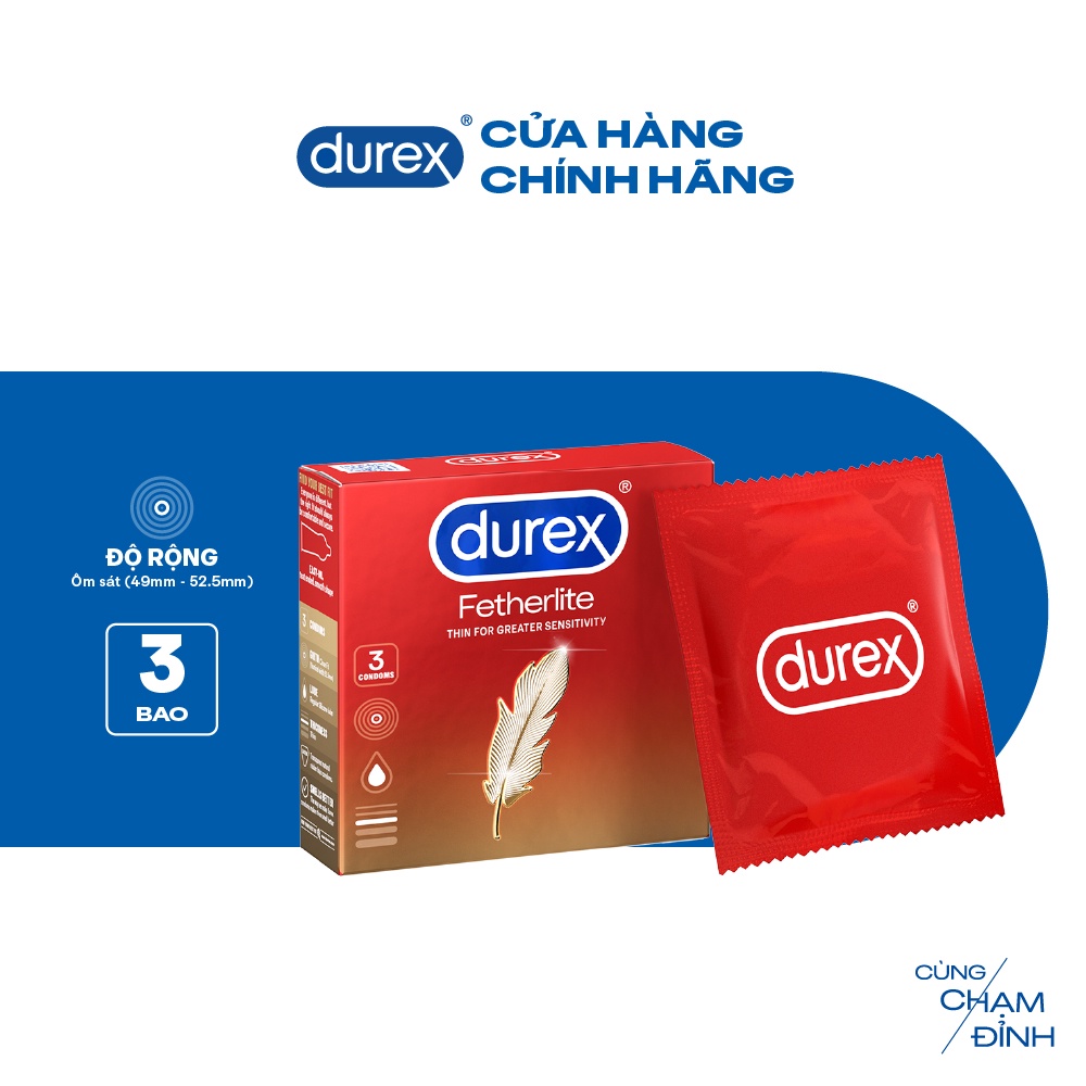 Bao cao su Durex Fetherlite siêu mỏng, size 52.5mm, 3 bao/hộp