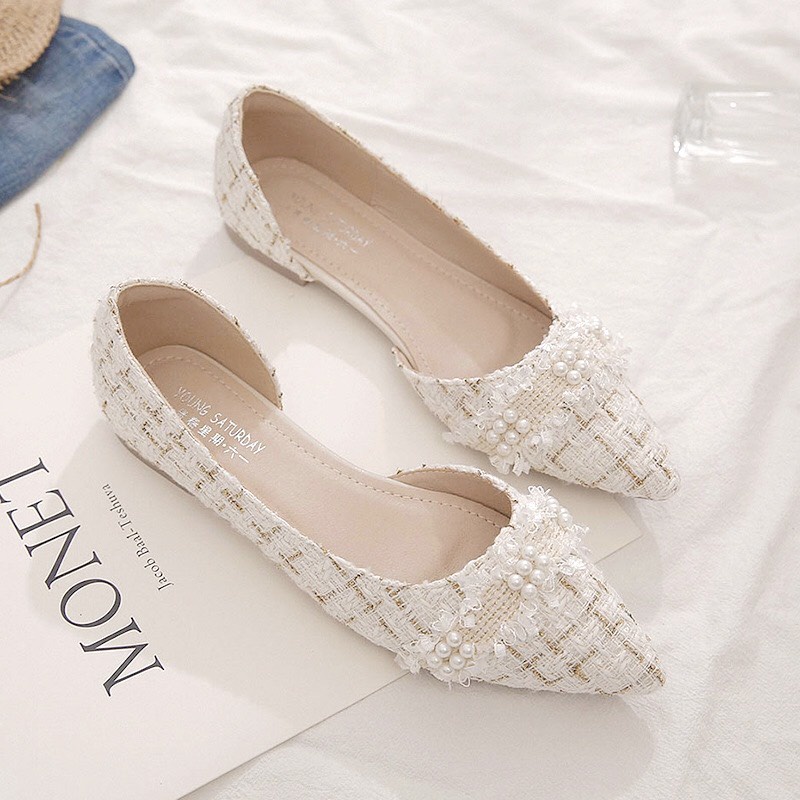 Giày bệt búp bê nữ phối dạ khoét eo xinh xắn da mềm êm chân BB-0191