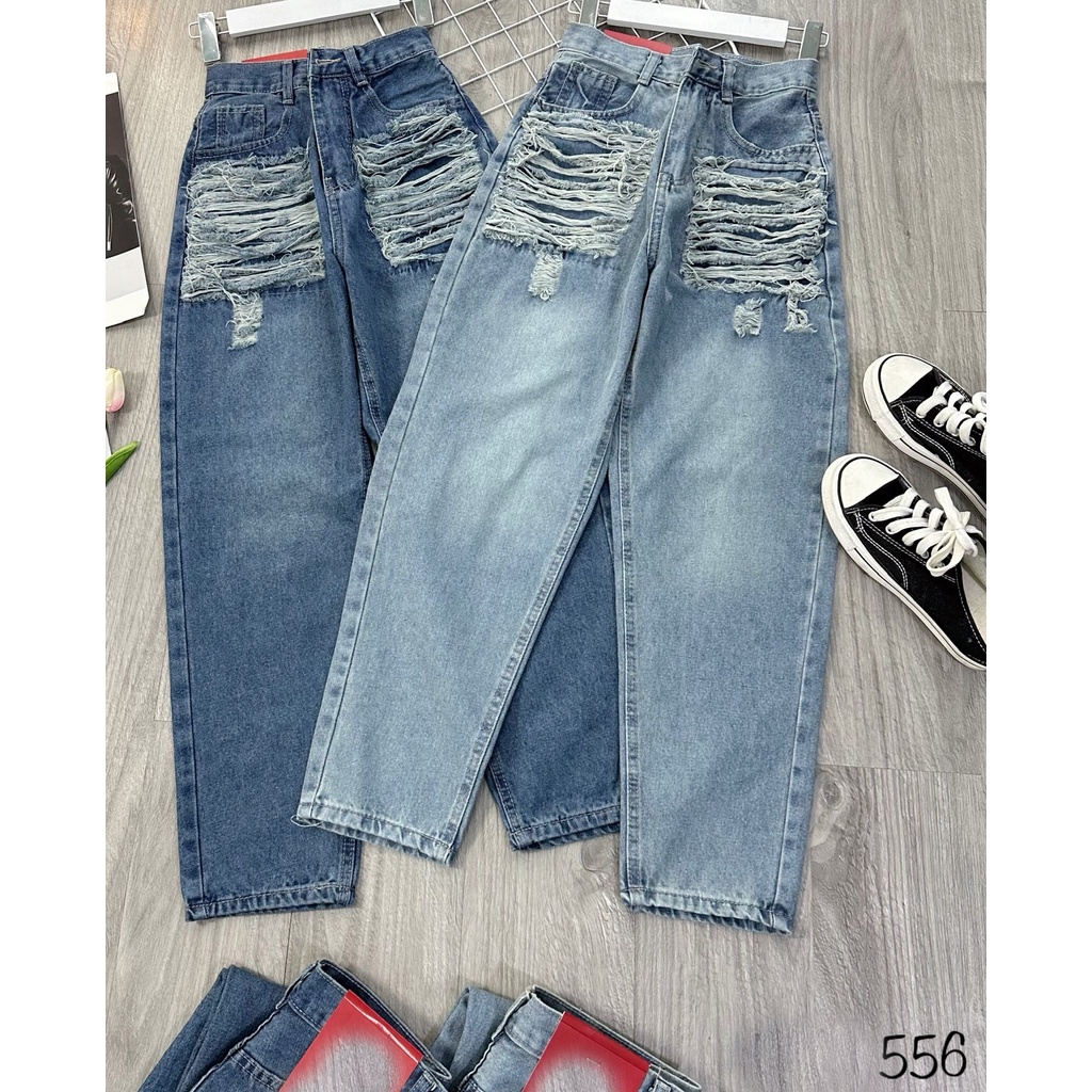 [BGNY350] QUẦN BAGGY JEANS NỮ LƯNG CAO RÁCH XÙ TE TUA TÚI VUÔNG MÀU XANH NHẠT LAI CUỐN PHONG CÁCH CHẤT LỪ ĐỈNH CAO