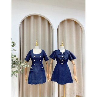 Đầm bố cổ vuông phối nút, Céci Store.