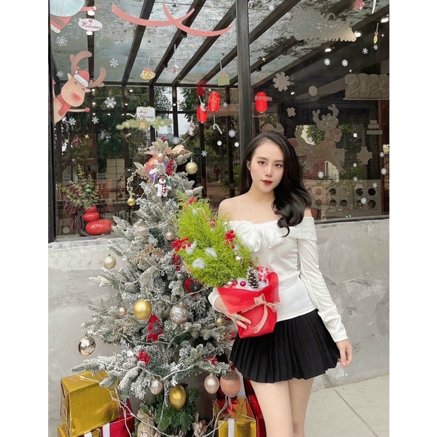Áo kiểu trễ vai nơ von