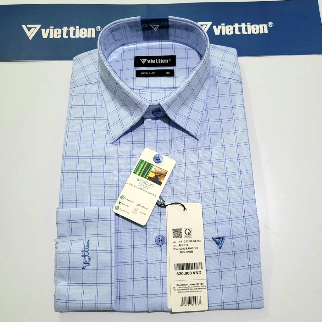 Aó sơ mi nam Việt Tiến dài tay mã 1R1273NR1 ,chính hãng , cao cấp - form suông REGULAR - tà bầu,. SHOP HỨA