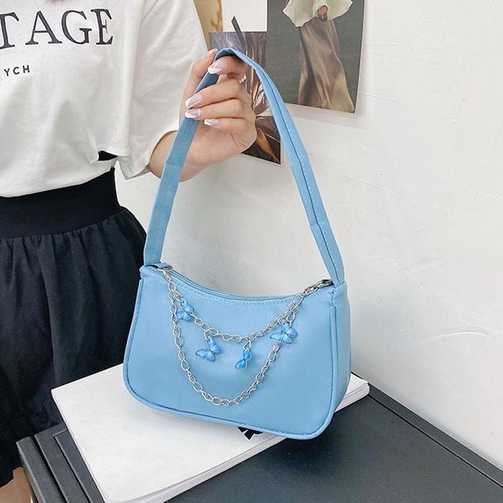 Túi Đeo Vai Mini Bằng Da PU Họa Tiết Bướm Phối Dây Xích Và Tua Rua Sáng Tạo Cho Nữ WMES15H