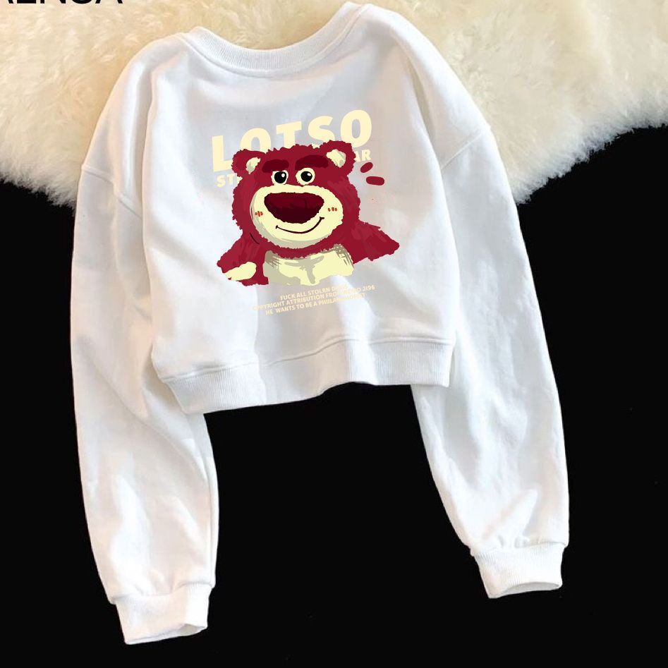 Áo Sweater Tay Dài In Hình Gấu Và Dâu Tây Thời Trang Xuân Thu 2022