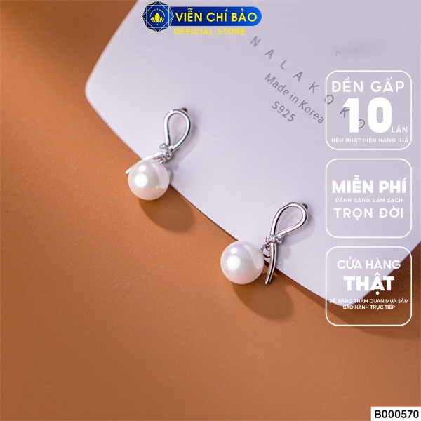 Bông tai nơ hạt châu bạc ý thời trang phụ kiện trang sức Viễn Chí Bảo B000570