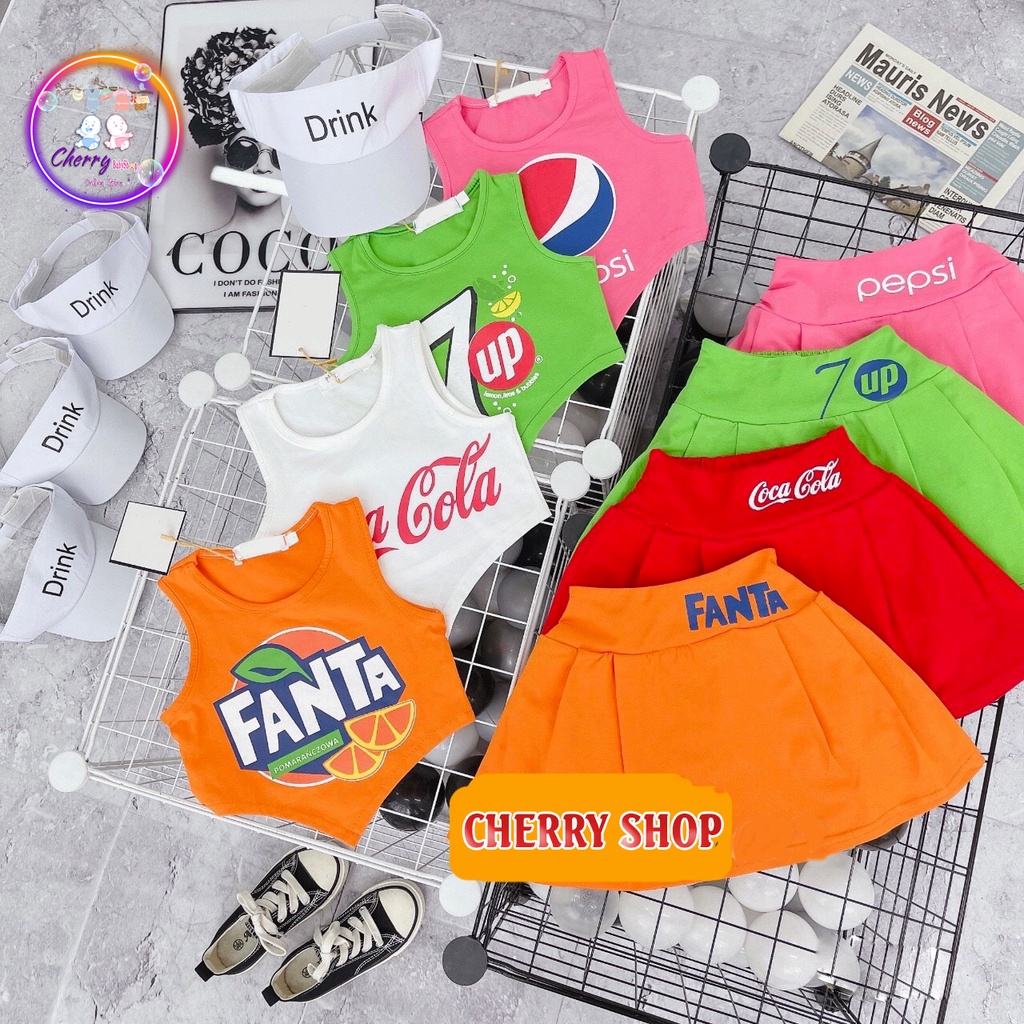 Set Áo Nước Ngọt Kèm Chân Váy Dễ Thương Cho Bé Gái
