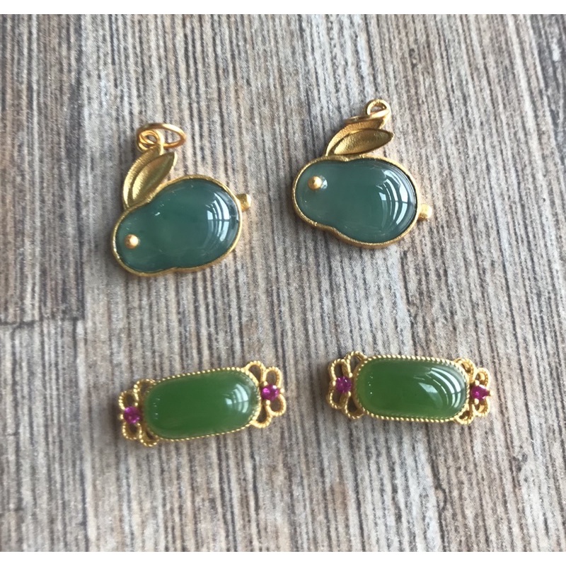 Charm bạc 925 hình thỏ Jadeite Jade A