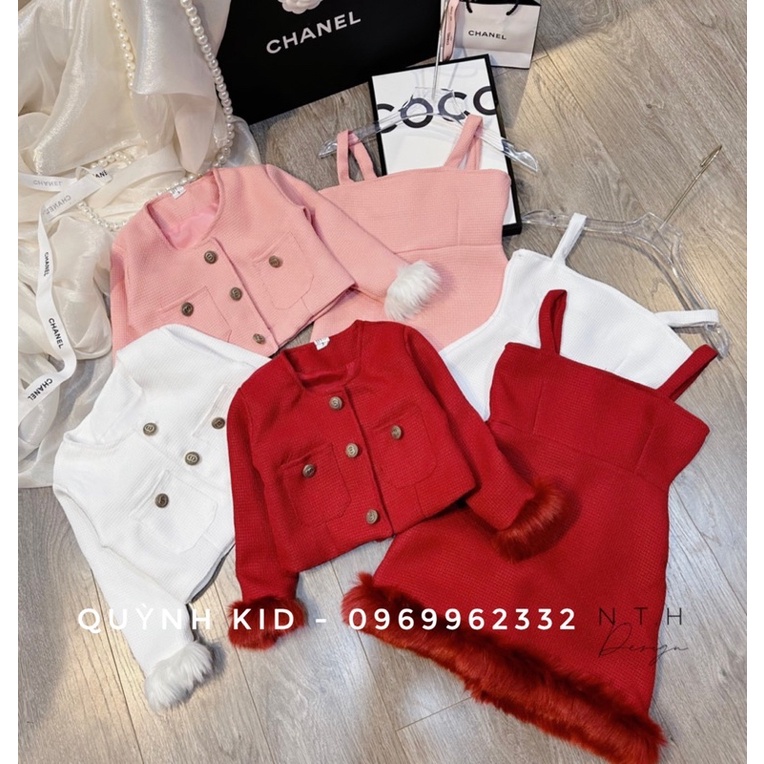 Sét Dạ 2 Món Viền Lông Bé Gái 9-32kg