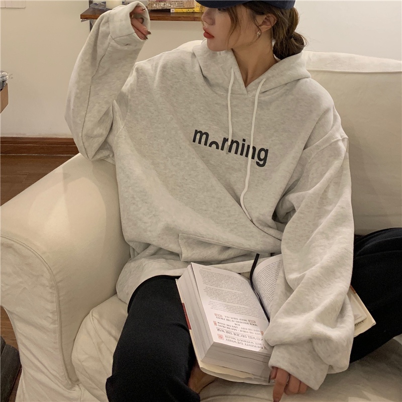 Áo hoodie SUXI tay dài dáng rộng phong cách thể thao năng động dành cho nữ