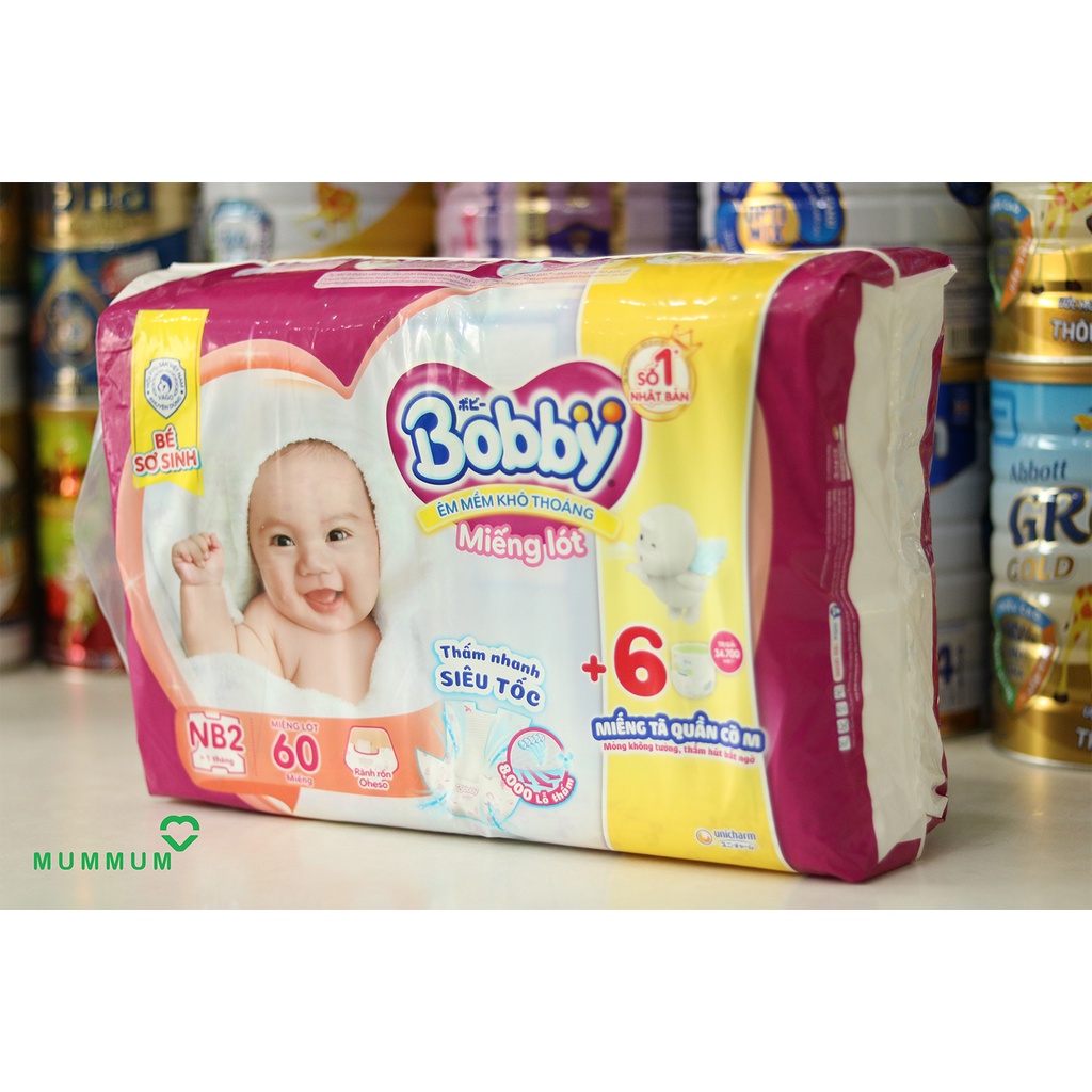 Miếng lót Bobby New Born 2 60 miếng, bé sơ sinh trên 1 tháng