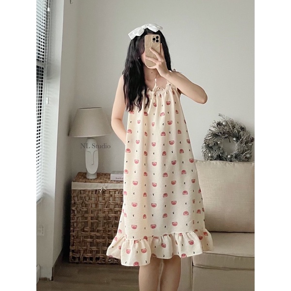 Đầm Ngủ, Váy Ngủ Mặc Nhà 2 Dây Bèo Đũi Xốp Form Rộng Xinh Xắn | BigBuy360 - bigbuy360.vn