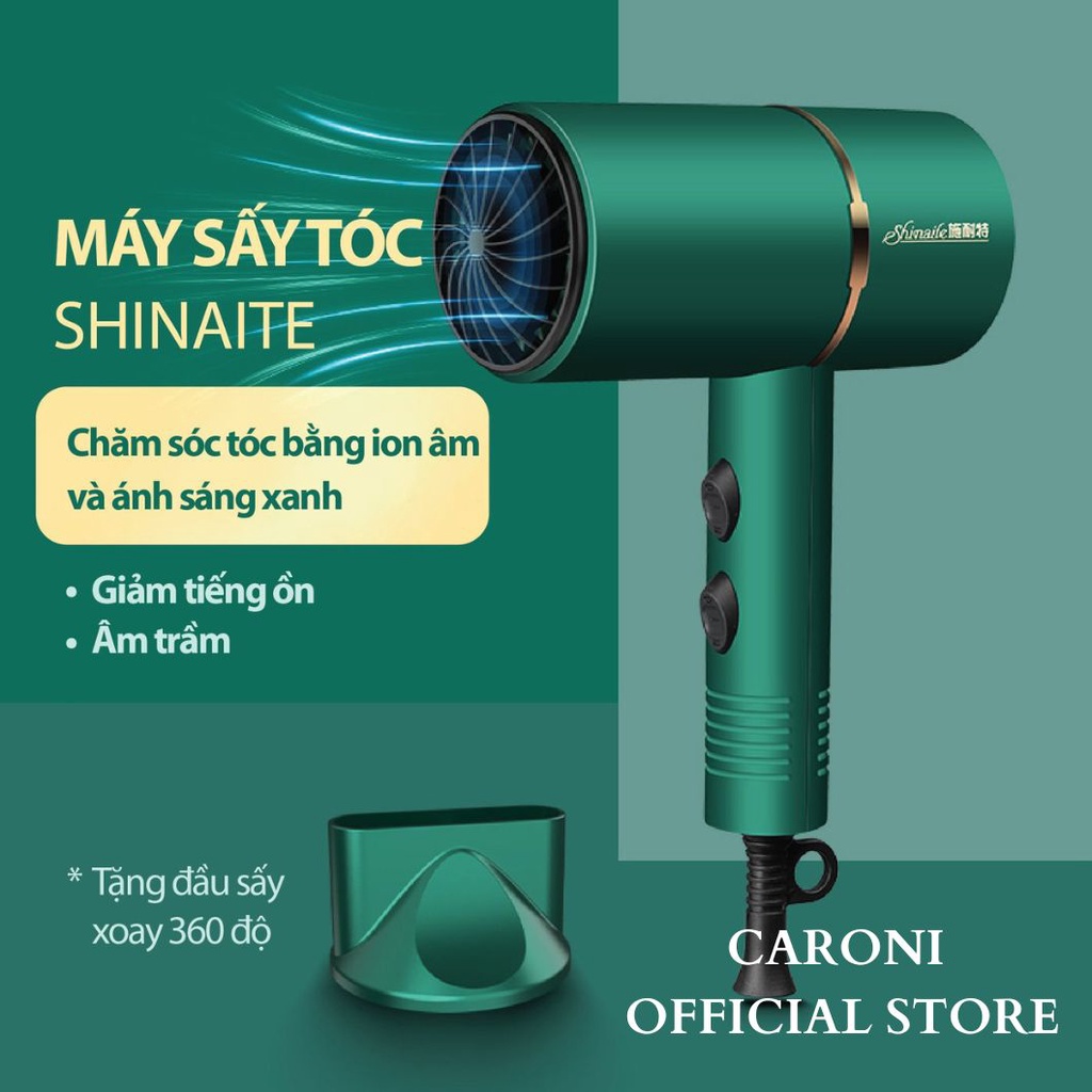 Máy sấy tóc 2 chiều nóng lạnh Shinaite có ion âm và ánh sáng xanh bảo vệ tóc - tặng kèm đầu sấy 360