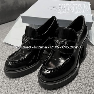 (Thanh lí xả lỗ) Giày Prada đế 8cm fullbox đen trắng da lì