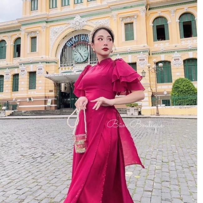Áo dài cách tân voon tơ 4 tà ,áo dài tay bèo cách tiên cao cấp
