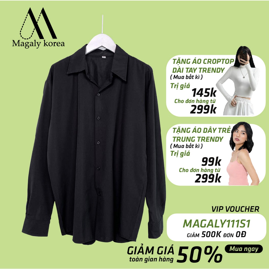 Áo Sơ Mi Nữ Form Rộng Dài Tay Cotton Lụa Hàn Unisex Màu Trắng Đen Kiểu sơ mi nữ dáng rộng Bigsize Ulzzang Magaly Korea