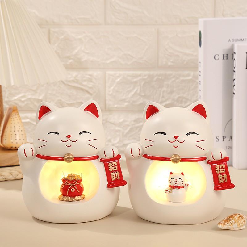 Mèo May Mắn Tài Lộc Trang Trí Để Bàn Phòng Khách Có Đèn Led