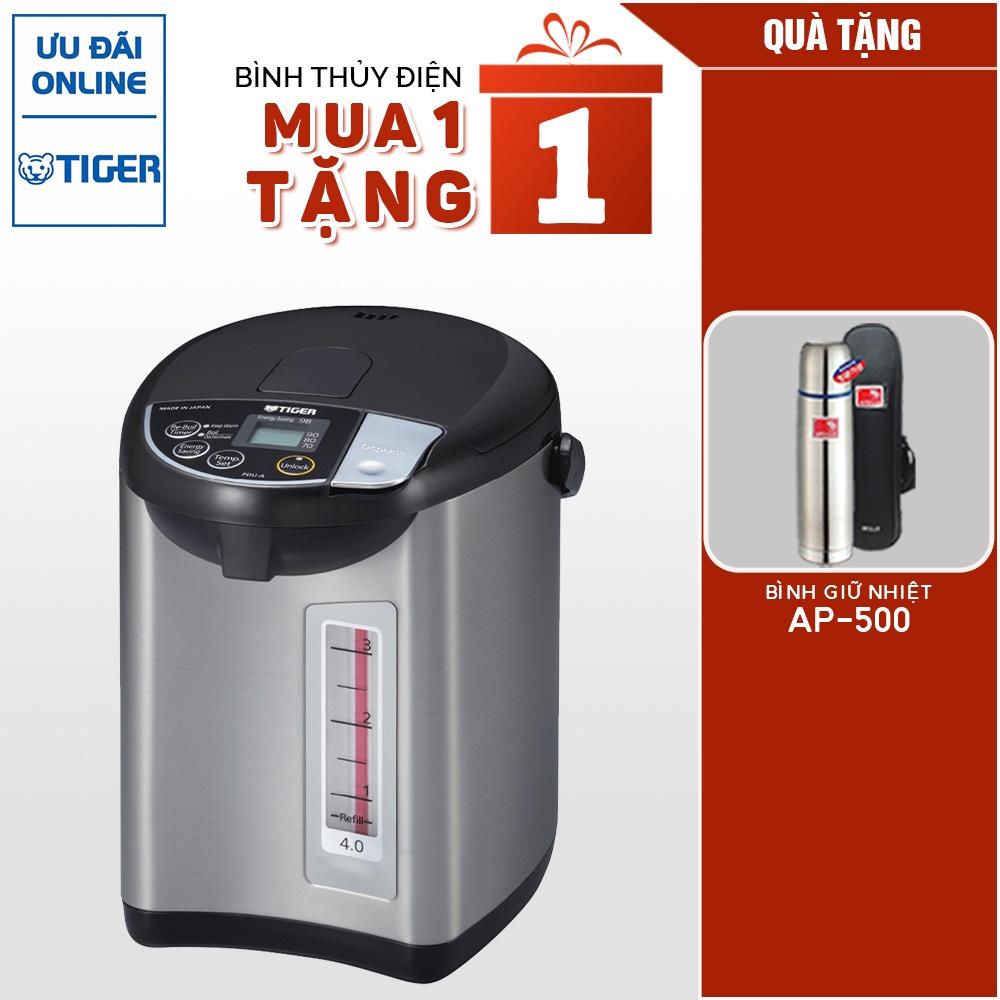 MUA 1 TẶNG 1 Bình thủy điện tử Tiger PDU-A40W (4.0L) TẶNG BÌNH GIỮ NHIỆT APOLLO AP-500