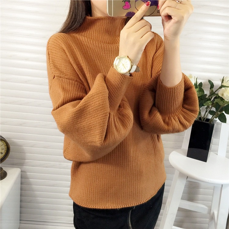áo len trơn màu rộng của phụ nữ，Áo len cổ lọ trơn chất mịn, áo len cổ cao len lông thỏ The Sweater Weather