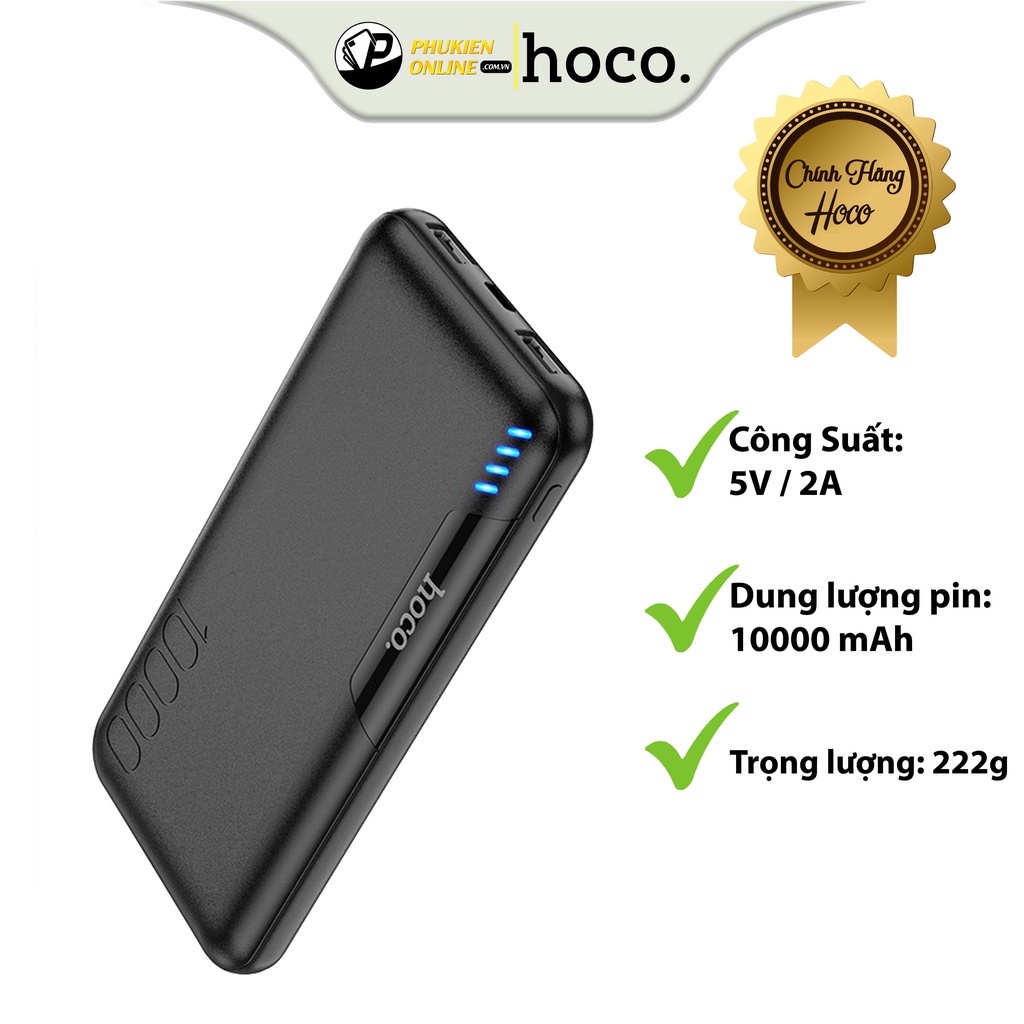 Pin Sạc Dự Phòng Hoco J82 10000mAh, Vỏ Chống Cháy PC, Chất Liệu Nhựa ABS, Nhỏ Gọn, An Toàn Khi Sử Dụng.