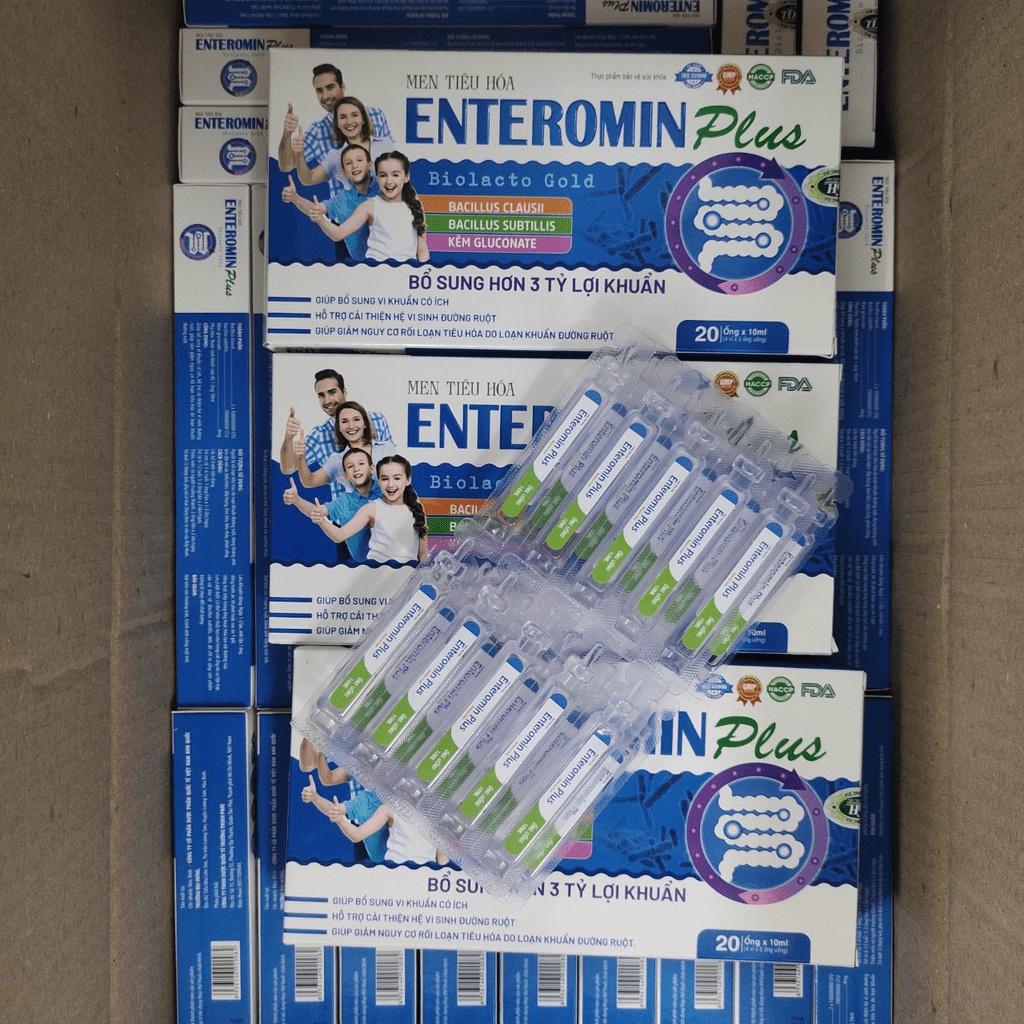 Men tiêu hoá Enteromin plus cân bằng vi khuẩn đường ruột, giúp hấp thụ và tiêu hóa tốt hơn, bổ sung vi khuẩn có lợi
