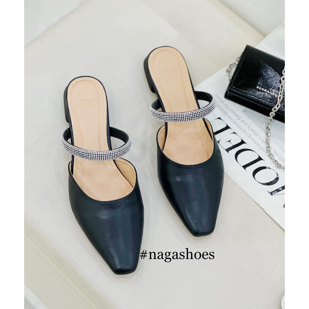 DÉP SỤC NAGASHOES MŨI NHỌN QUAI NGANG ĐÍNH CƯỜM NAD232